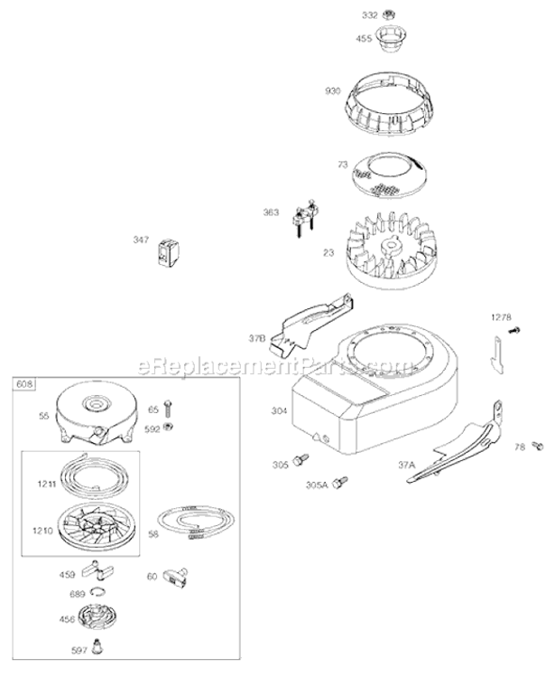 Page E Diagram and Parts List for 9E900  Briggs and Stratton Engine